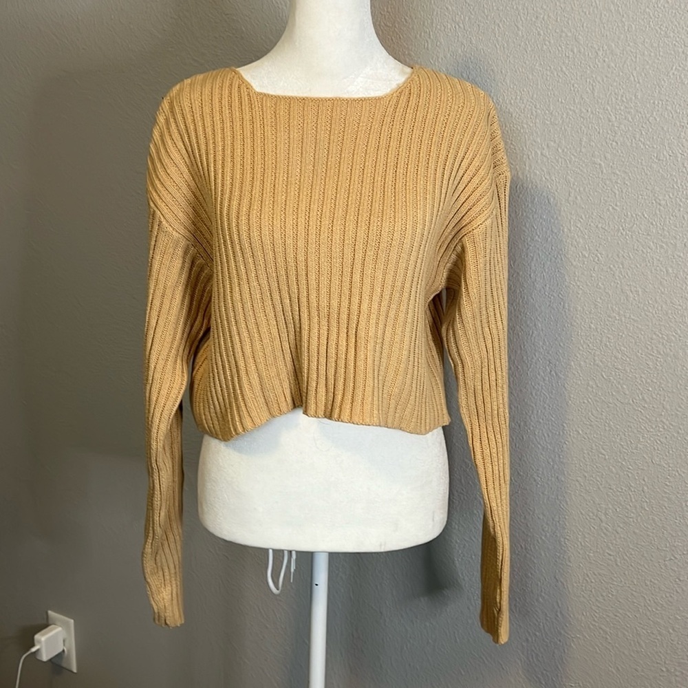 Princess Polly Cropped Ribbed Square Neck Sweater Size M/L Beige